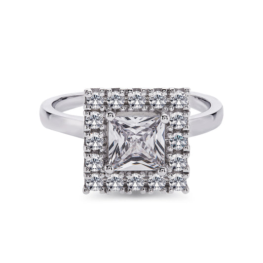 solitaire diamant entourage Carré Princesse 4 griffes