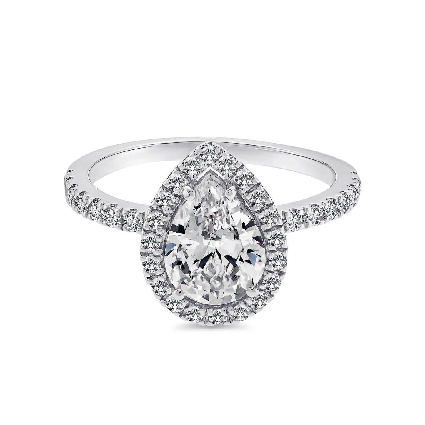 solitaire diamant Poire épaulé et entourage 4 griffes