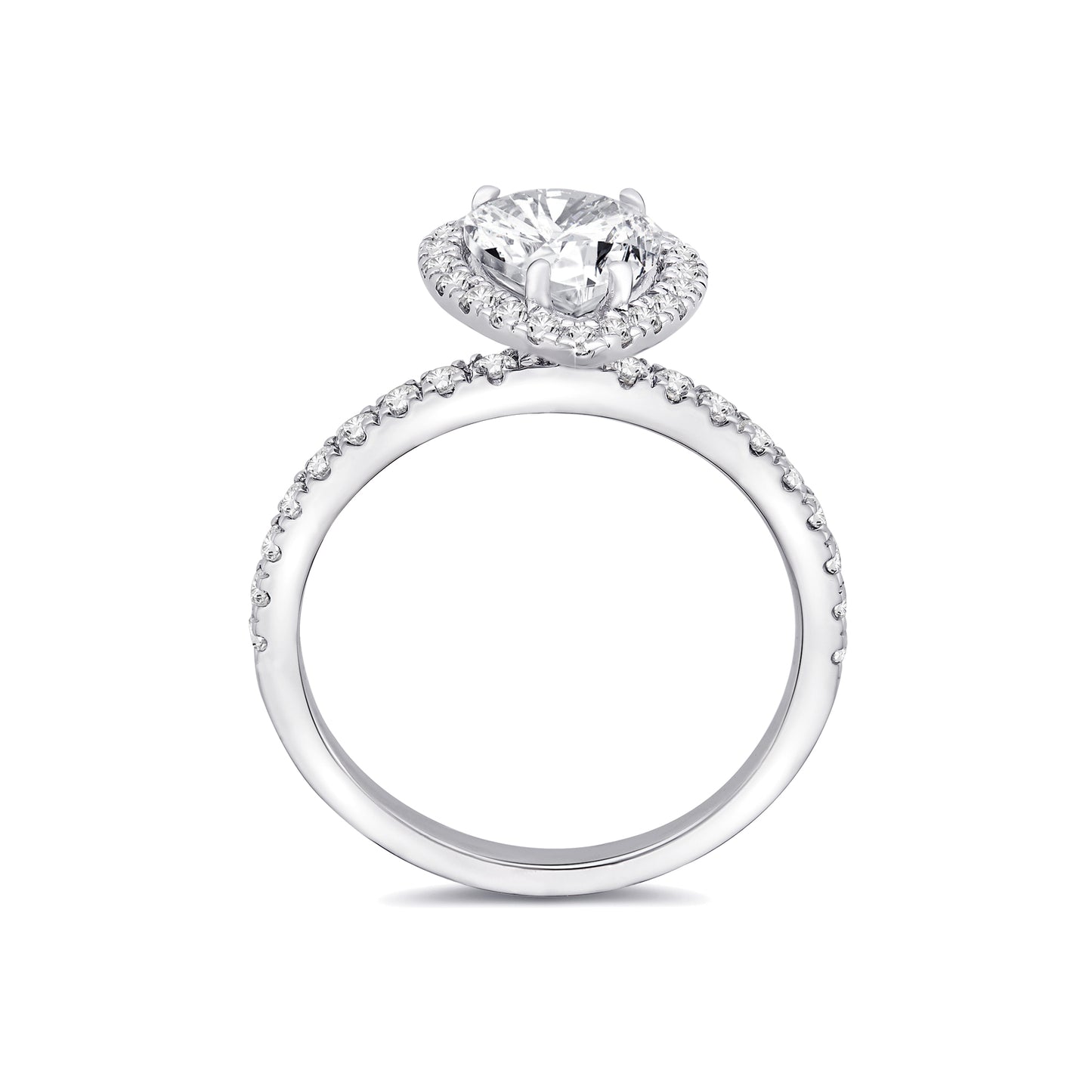 solitaire diamant Poire épaulé et entourage 4 griffes