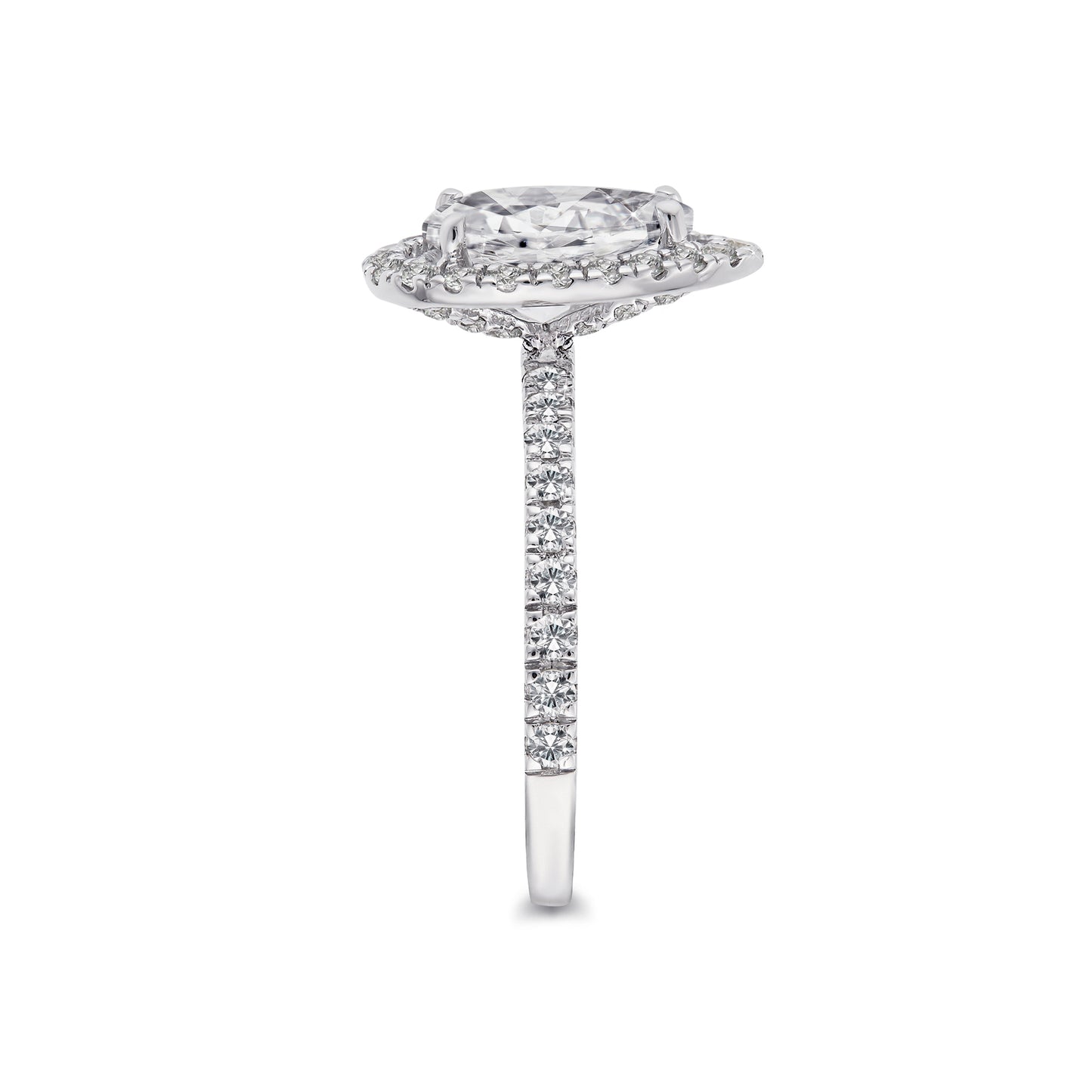solitaire diamant Poire épaulé et entourage 4 griffes