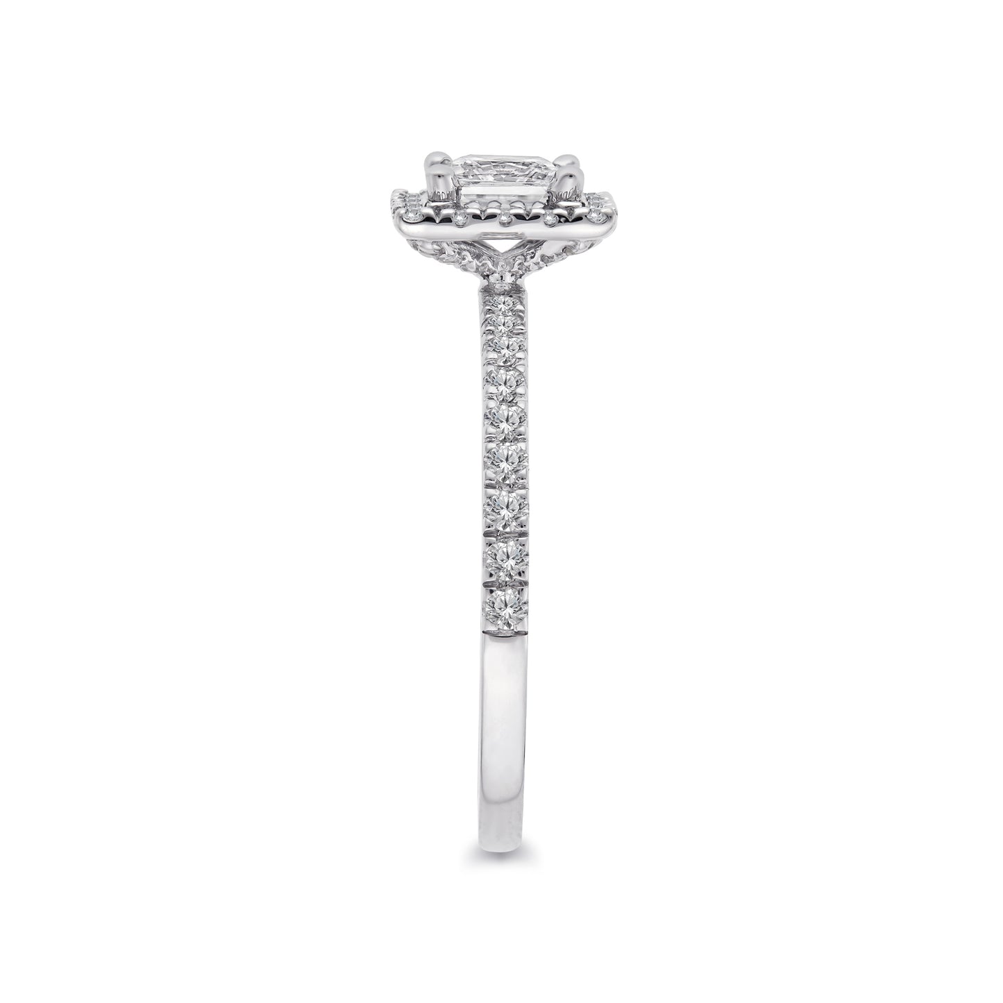 solitaire diamant Carré Princesse épaulé et entourage 4 griffes